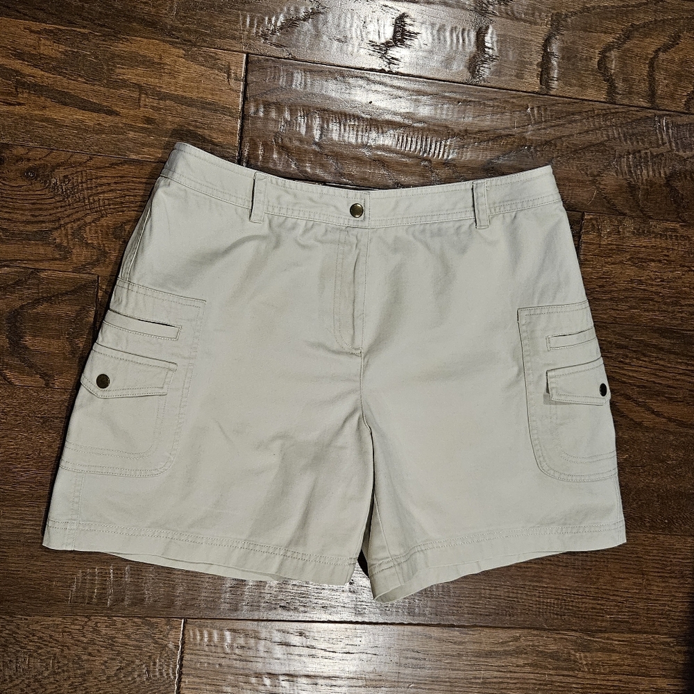 Rafaella Women's Flat Front Cargo Shorts, Khaki  - Size 14